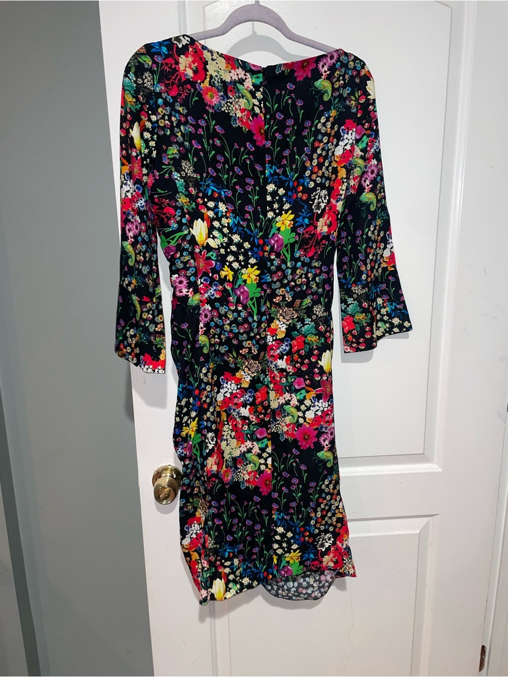Etro Black Multicolor Floral Ruched Asymmetric Midi Dress 🖤 size 8 - Picture 6 of 9